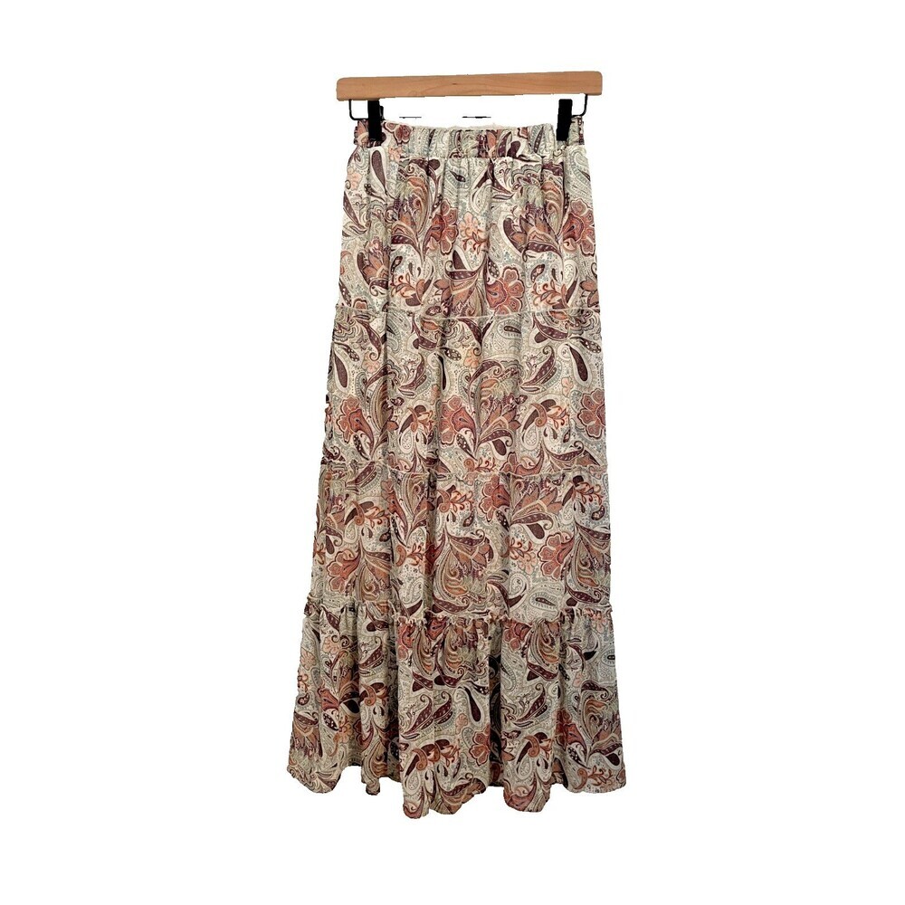 Wet Seal Boho Paisley Maxi Skirt Size XS Brown Cream Y2K Fairy Grunge Hippie